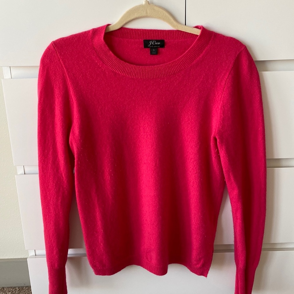 J Crew 100% Cashmere Crew Neck Sweater. Fuchsia / Hot Pink. Size Small